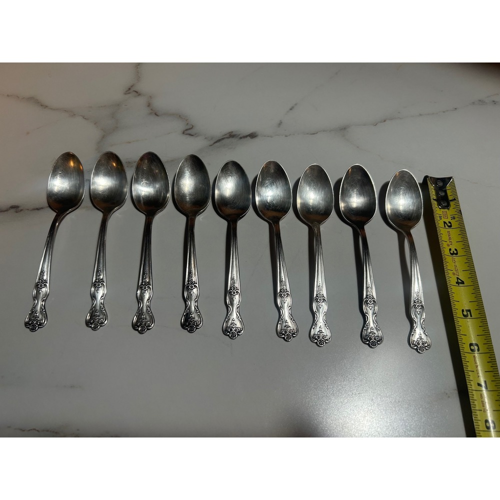 Wm Rogers & Son Silverplate Teaspoons Victorian Rose Pattern Set of 9 6 inch